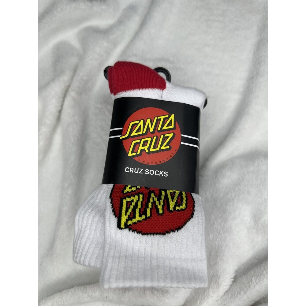 Santa Cruz Socks Youth One Size White Red Logo Crew Skateboard Skateboarding